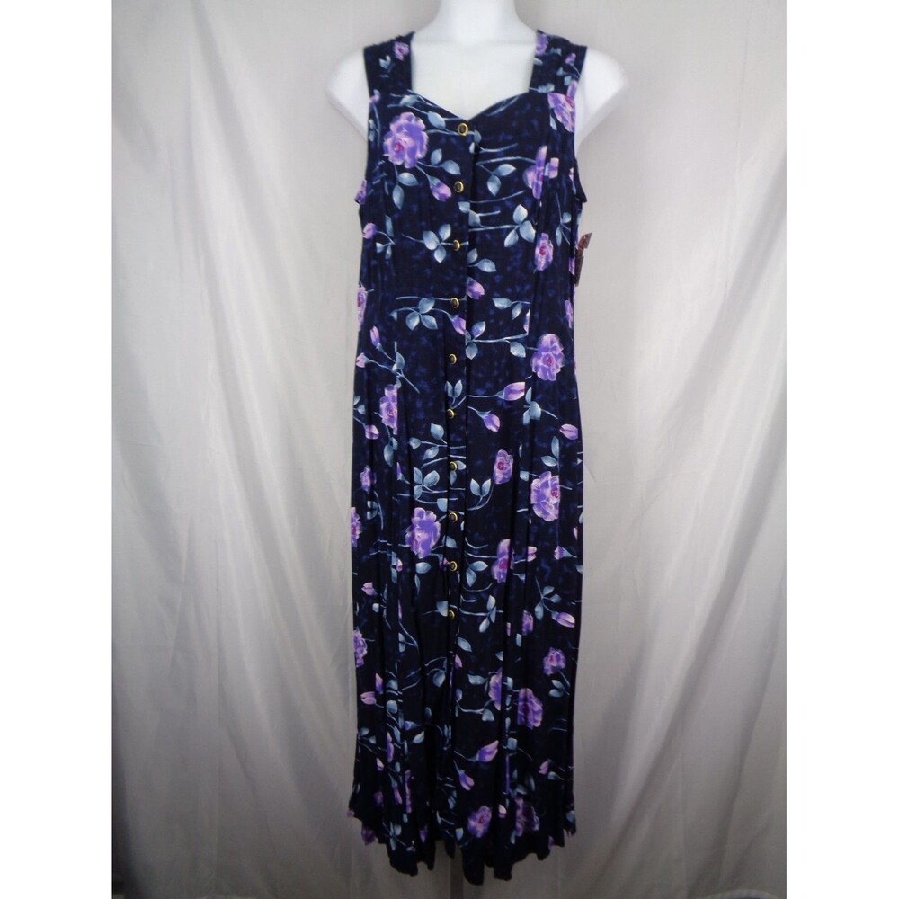 Coco Bianco Floral Rayon Button Sleeveless Dress Size 14 New